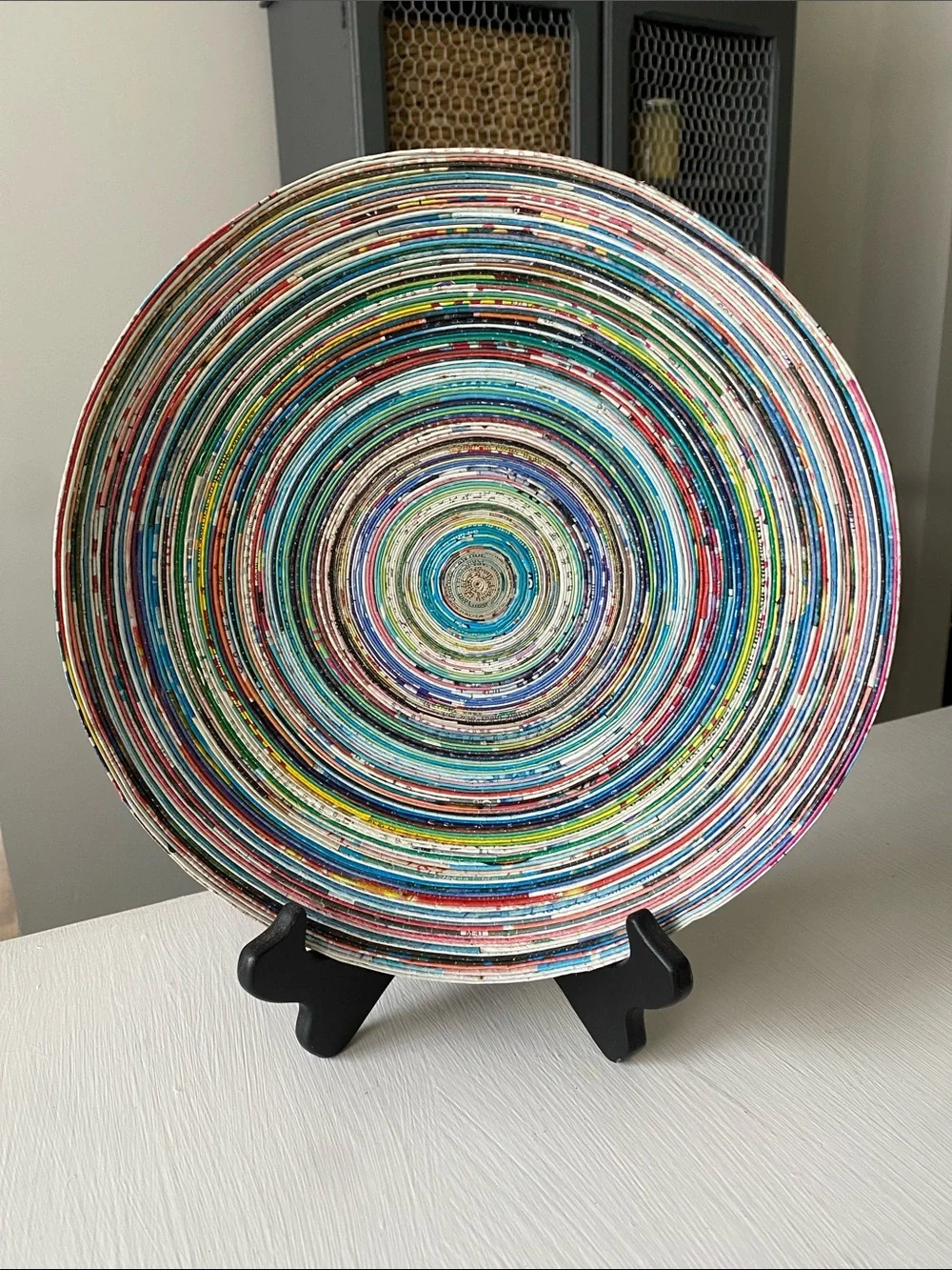 Handmade Large Coiled Recycled Magazine Paper Art Bowl - 10x2